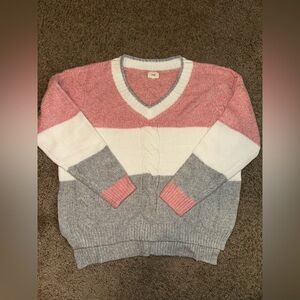Stylish V-Neck Color Block Sweater